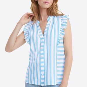 Draper James Sky Blue and White Ruffle Connie Blouse